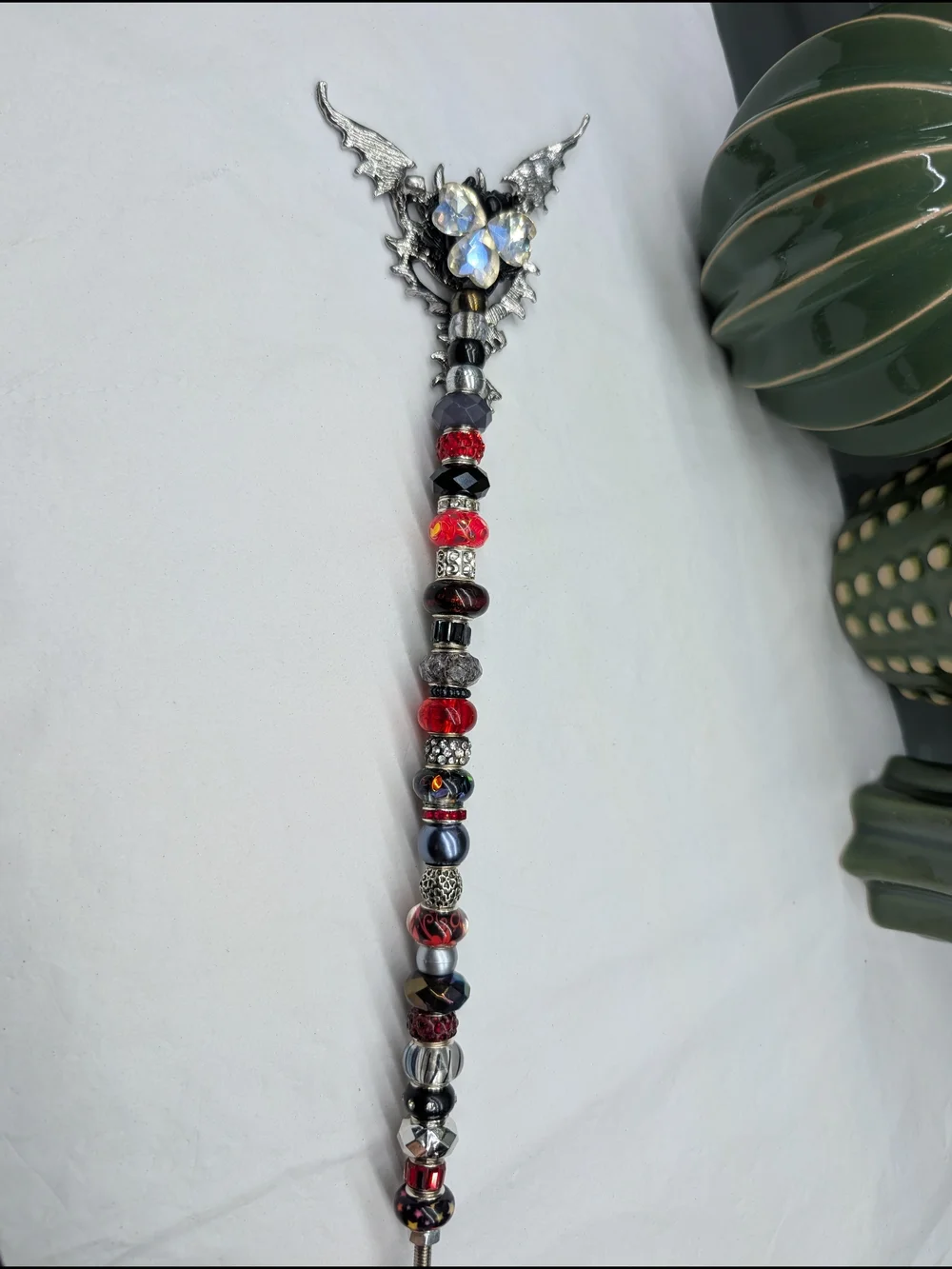 Hand Made Fairy Wand/Plant/Garden Stake W/Metal Dragon Topper